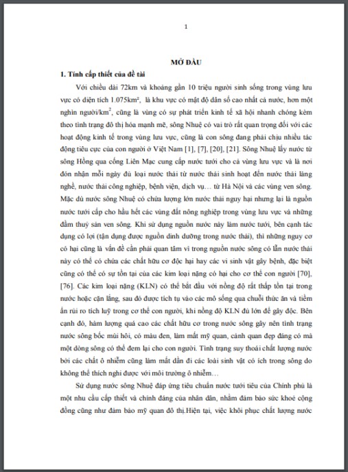 Luận án Nghiên cứu thực nghiệm, đánh giá vai trò của một số loài thực vật thuỷ sinh và đề xuất giải pháp sinh học nhằm cải thiện chất lượng môi trường nước sông Nhuệ