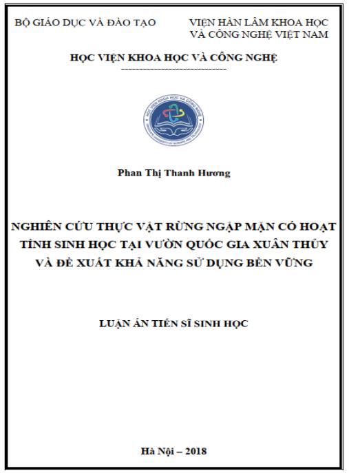 Luận án Nghiên cứu thực vật rừng ngập mặn có hoạt tính sinh học tại Vuờn quốc gia Xuân Thủy và đề xuất khả năng sử dụng bền vững