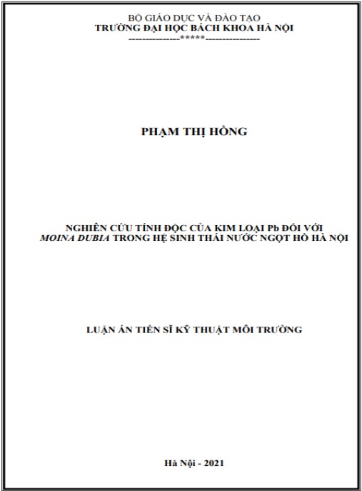 Luận án Nghiên cứu tính độc của kim loại Pb đối với Moina dubia trong hệ sinh thái nước ngọt hồ Hà Nội
