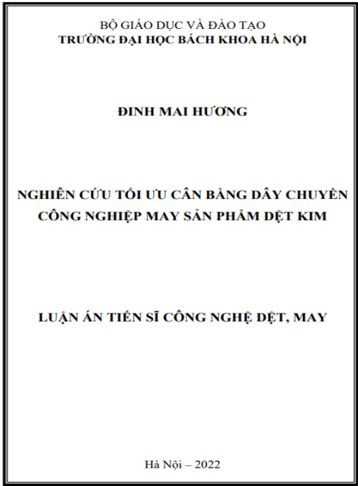 Luận án Nghiên cứu tối ưu cân bằng dây chuyền công nghiệp may sản phẩm dệt kim