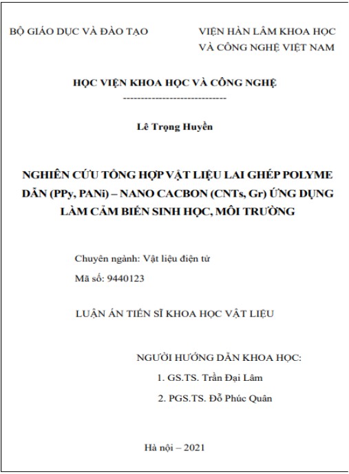 Luận án Nghiên cứu tổng hợp vật liệu lai ghép polyme dẫn (PPy, PANi) – nano cacbon (CNTs, Gr) ứng dụng làm cảm biến sinh học, môi trường