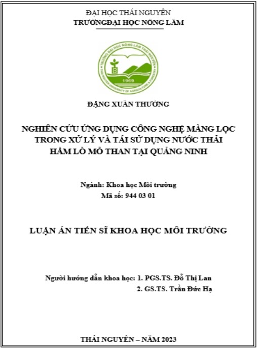Luận án Nghiên cứu ứng dụng công nghệ màng lọc trong xử lý và tái sử dụng nước thải hầm lò mỏ than tại Quảng Ninh