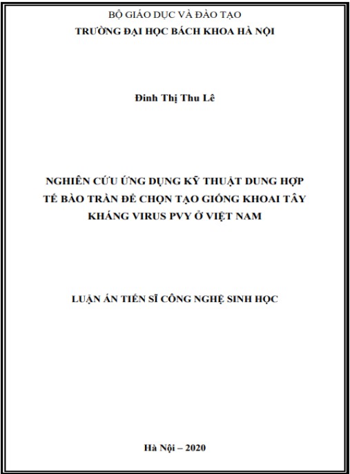 Luận án Nghiên cứu ứng dụng kỹ thuật dung hợp tế bào trần để chọn tạo giống khoai tây kháng virus PVY ở Việt Nam