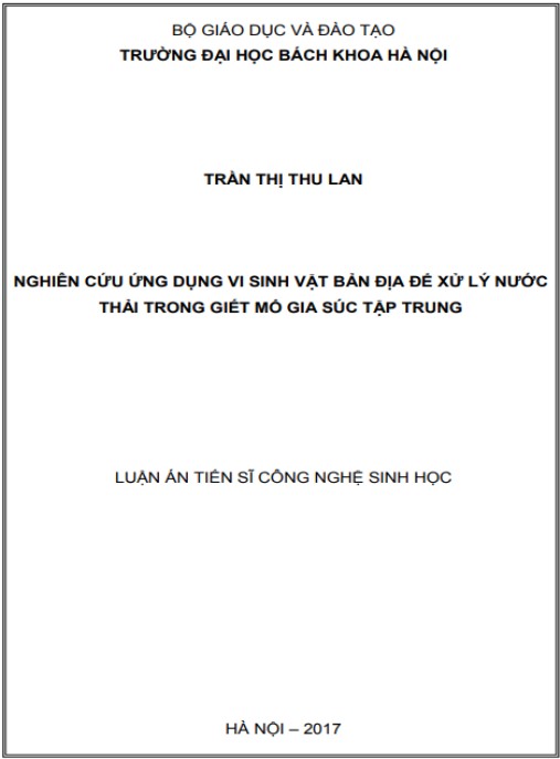 Luận án Nghiên cứu ứng dụng vi sinh vật bản địa để xử lý nước thải trong giết mổ gia súc tập trung
