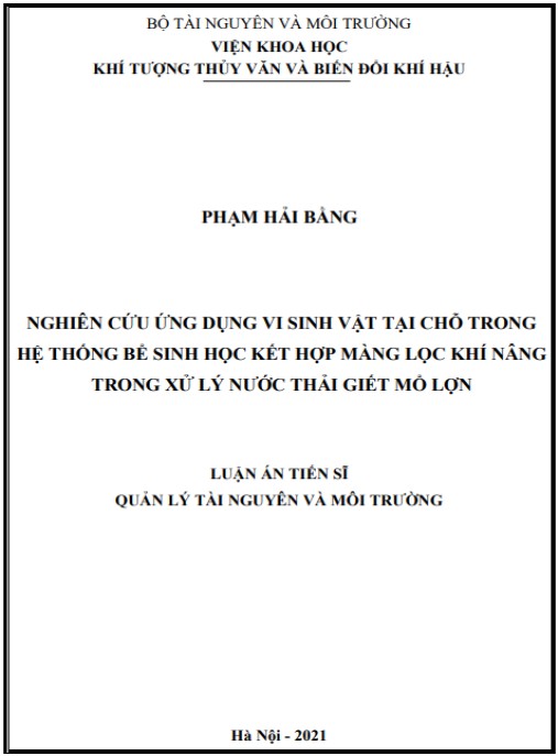 Luận án Nghiên cứu ứng dụng vi sinh vật tại chỗ trong hệ thống bể sinh học kết hợp màng lọc khí nâng trong xử lý nước thải giết mổ lợn