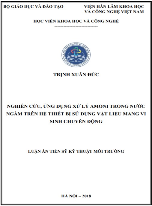 Luận án Nghiên cứu, ứng dụng xử lý amoni trong nước ngầm trên hệ thiết bị sử dụng vật liệu mang vi sinh chuyển động