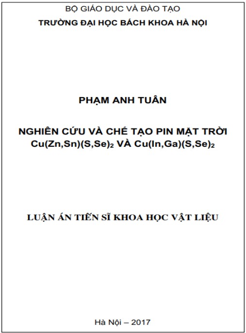 Luận án Nghiên cứu và chế tạo Pin mặt trời Cu(Zn,Sn)(S,Se)2 và Cu(In,Ga)(S,Se)2