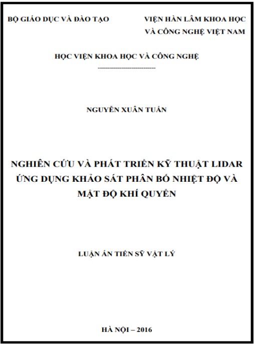 Luận án Nghiên cứu và phát triển kỹ thuật LIDAR ứng dụng khảo sát phân bố nhiệt độ và mật độ khí quyển