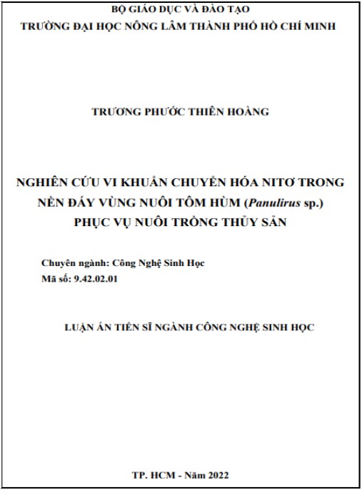 Luận án Nghiên cứu vi khuẩn chuyển hóa nitơ trong nền đáy vùng nuôi tôm hùm (Panudirus sp.) phục vụ nuôi trồng thủy sản