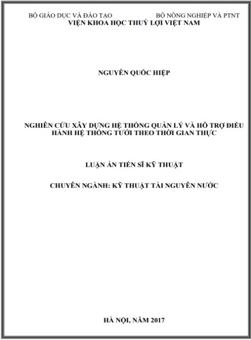Luận án Nghiên cứu xây dựng hệ thống quản lý và hỗ trợ điều hành hệ thống tưới theo thời gian thực