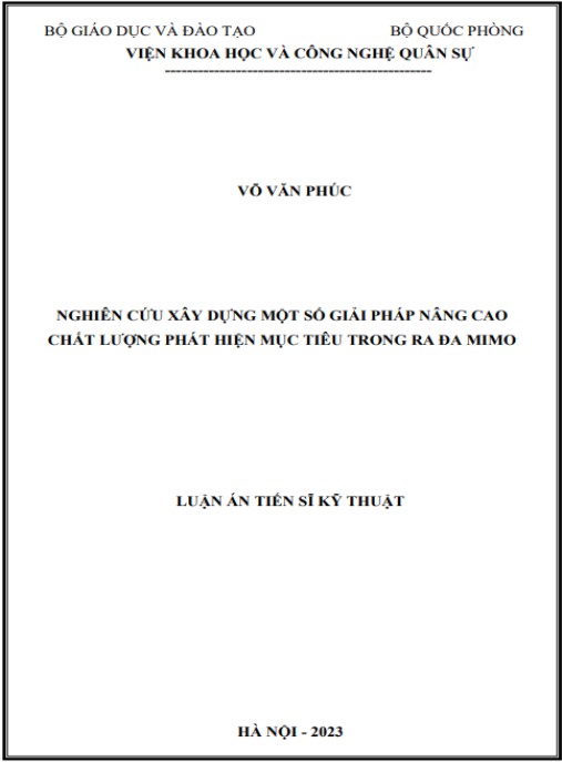 Luận án Nghiên cứu xây dựng một số giải pháp nâng cao chất lượng phát hiện mục tiêu trong đài ra đa MIMO