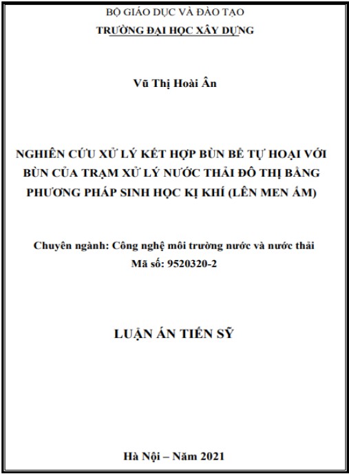 Luận án Nghiên cứu xử lý kết hợp bùn bể tự hoại với bùn của trạm xử lý nước thải đô thị bằng phương pháp sinh học kị khí (lên men ấm)