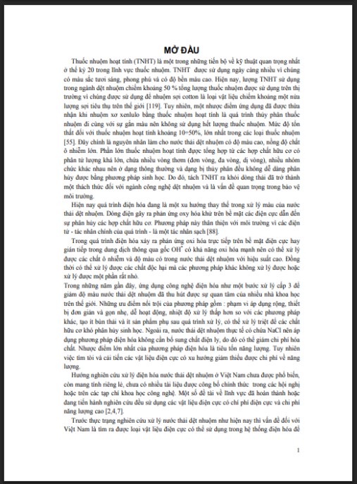 Luận án Nghiên cứu xử lý nâng cao nước thải chứa thuốc nhuộm hoạt tính bằng phương pháp điện hóa với điện cực chọn lọc