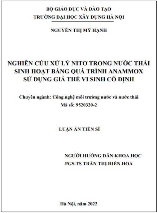 Luận án Nghiên cứu xử lý nitơ trong nước thải sinh hoạt bằng quá trình Anammox sử dụng giá thể vi sinh cố định
