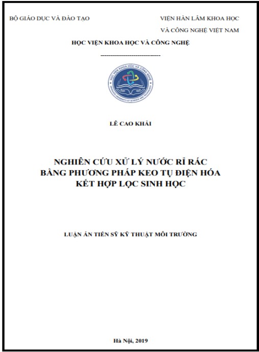 Luận án Nghiên cứu xử lý nước rỉ rác bằng phương pháp keo tụ điện hóa kết hợp lọc sinh học