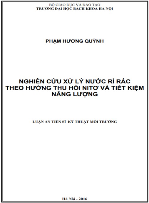 Luận án Nghiên cứu xử lý nước rỉ rác theo hướng thu hồi nito và tiết kiệm năng lượng