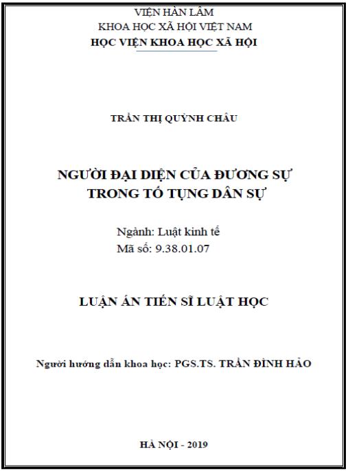 Luận án Người đại diện của đương sự trong tố tụng dân sự Việt Nam hiện nay.