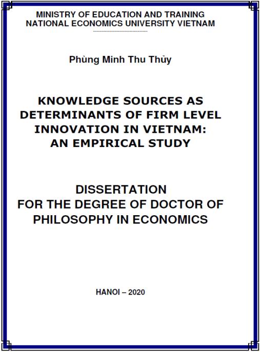 Luận án Nguồn tri thức – nhân tố ảnh hưởng tới đổi mới sáng tạo ở cấp độ doanh nghiệp tại Việt Nam: Một nghiên cứu thực nghiệm