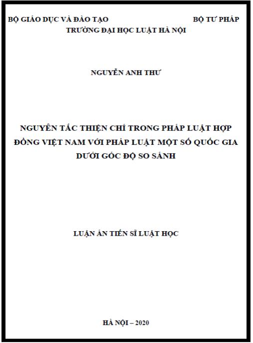 Luận án Nguyên tắc thiện chí trong pháp luật hợp đồng Việt Nam với pháp luật một số quốc gia dưới góc độ so sánh