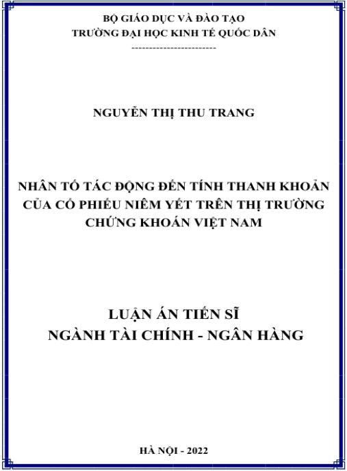 Luận án Nhân tố tác động đến tính thanh khoản của cổ phiếu niêm yết trên thị trường chứng khoán Việt Nam