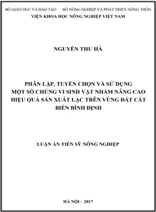 Luận án Phân lập, tuyển chọn và sử dụng một số chủng vi sinh vật nhằm nâng cao hiệu quả sản xuất lạc trên vùng đất cát biển Bình Định.