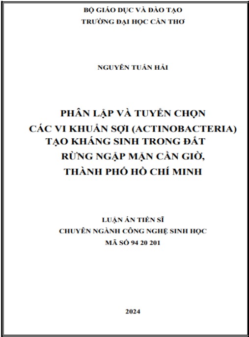 Luận án Phân lập và tuyển chọn các vi khuẩn sợi (Actinobacteria) tạo kháng sinh trong đất rừng ngập mặn Cần Giờ, thành phố Hồ Chí Minh
