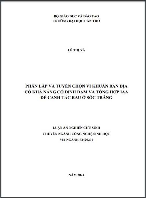 Luận án Phân lập và tuyển chọn vi khuẩn bản địa có khả năng cố định đạm và tổng hợp IAA để canh tác rau ở Sóc Trăng