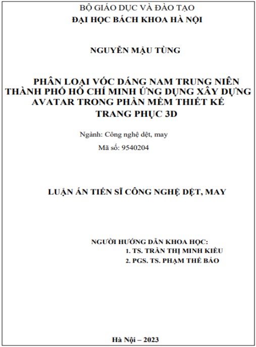Luận án Phân loại vóc dáng nam trung niên Thành phố Hồ Chí Minh ứng dụng xây dựng Avatar trong phần mềm thiết kế trang phục 3D