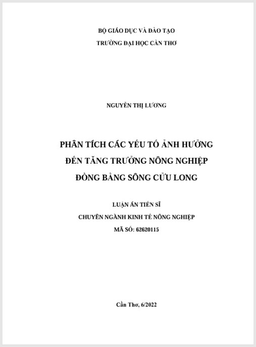 Luận án Phân tích các yếu tố ảnh hưởng đến tăng trưởng nông nghiêp Đồng bằng sông Cửu Long