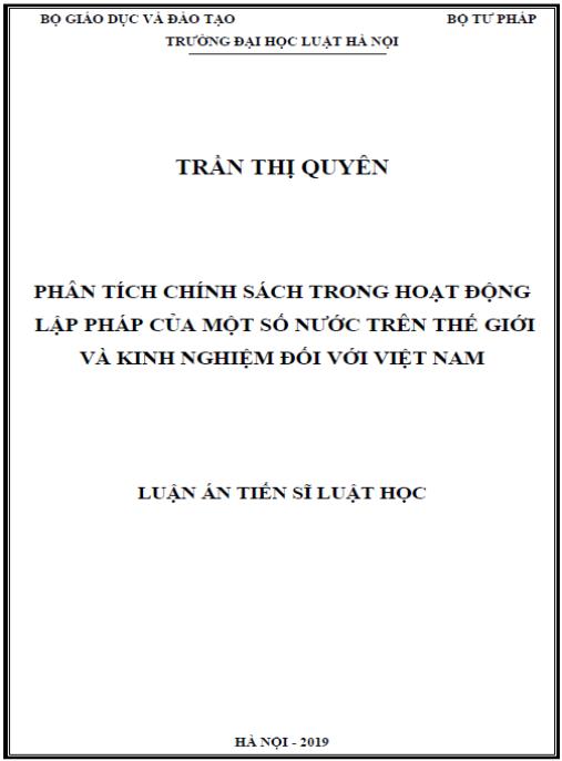 Luận án Phân tích chính sách trong hoạt động lập pháp của một số nước trên thế giới và kinh nghiệm đối với Việt Nam