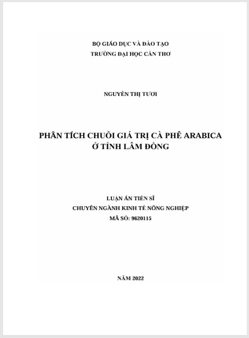 Luận án Phân tích chuỗi giá trị cà phê Arabica ở tỉnh Lâm Đồng