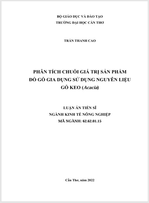 Luận án Phân tích chuỗi giá trị sản phẩm đồ gỗ gia dụng sử dụng nguyên liệu gỗ Keo (Acacia)