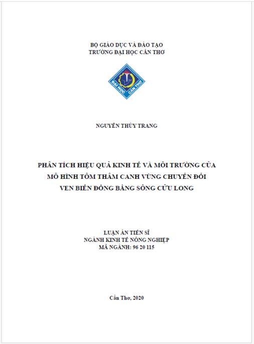 Luận án Phân tích hiệu quả kinh tế và môi trường của mô hình tôm thâm canh vùng chuyển đổi ven biển Đồng bằng sông Cửu Long