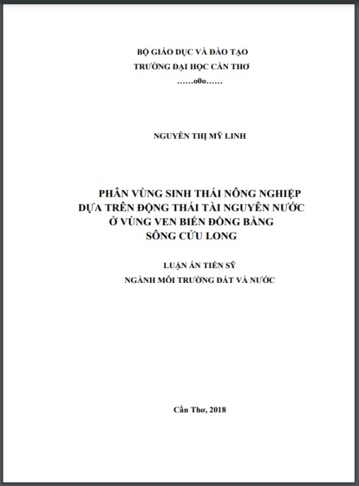 Luận án Phân vùng sinh thái nông nghiệp dựa trên động thái tài nguyên nước ở vùng ven biển đồng bằng sông Cửu Long.
