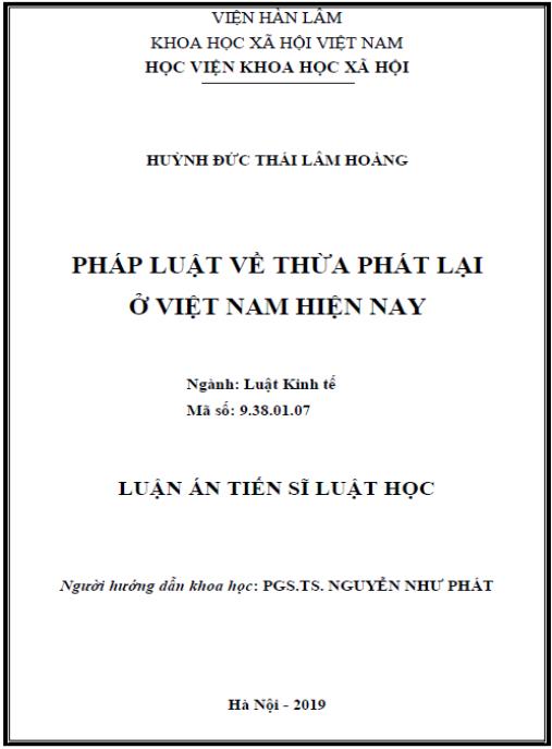 Luận án Pháp luật về Thừa phát lại ở Việt Nam hiện nay