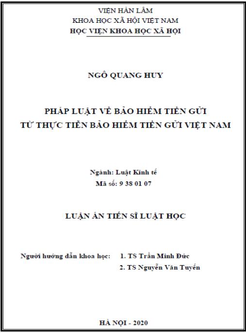 Luận án Pháp luật về bảo hiểm tiền gửi từ thực tiễn Bảo hiểm tiền gửi Việt Nam