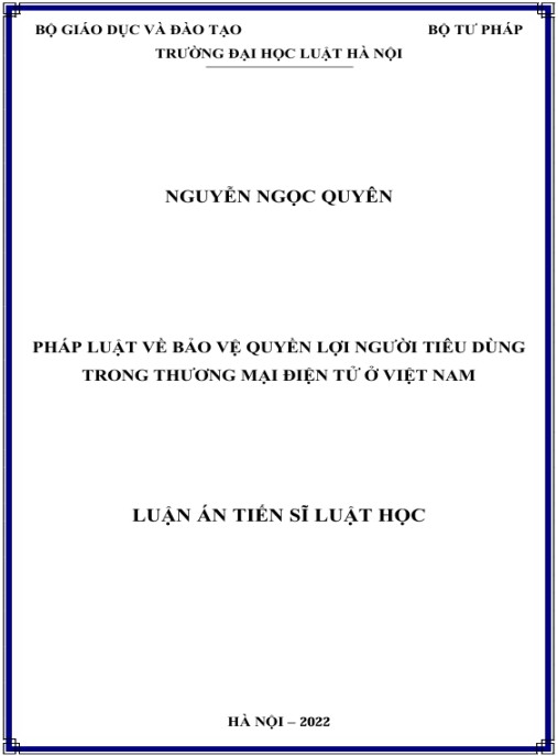 Luận án Pháp luật về bảo vệ quyền lợi người tiêu dùng trong thương mại điện tử ở Việt Nam.
