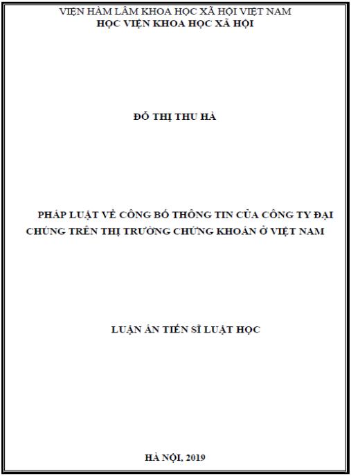 Luận án Pháp luật về công bố thông tin của công ty đại chúng trên thị trường chứng khoán ở Việt Nam