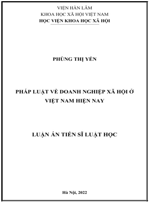 Luận án Pháp luật về doanh nghiệp xã hội ở Việt Nam hiện nay
