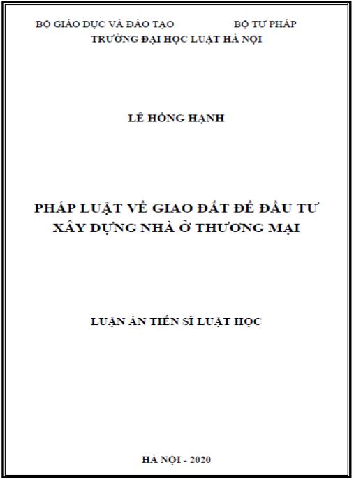 Luận án Pháp luật về giao đất để đầu tư xây dựng nhà ở thương mại