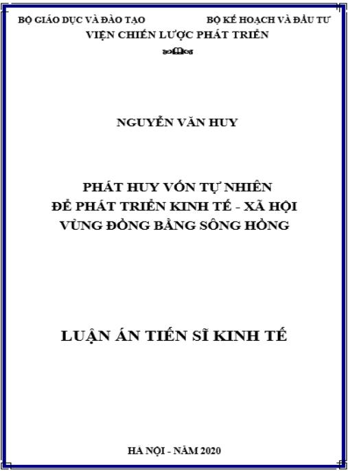 Luận án Phát huy vốn tự nhiên để phát triển kinh tế – xã hội vùng đồng bằng sông Hồng