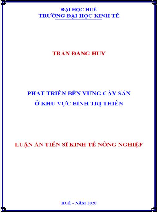 Luận án Phát triển bền vững cây sắn ở khu vực Bình Trị Thiên