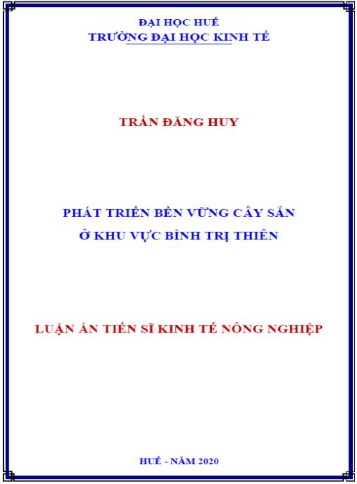 Luận án Phát triển bền vững cây sắn ở khu vực Bình Trị Thiên