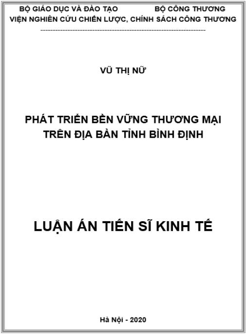 Luận án Phát triển bền vững thương mại trên địa bàn tỉnh Bình Định