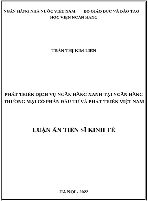 Luận án Phát triển dịch vụ ngân hàng xanh tại Ngân hàng thương mại cổ phần Đầu tư và Phát triển Việt Nam