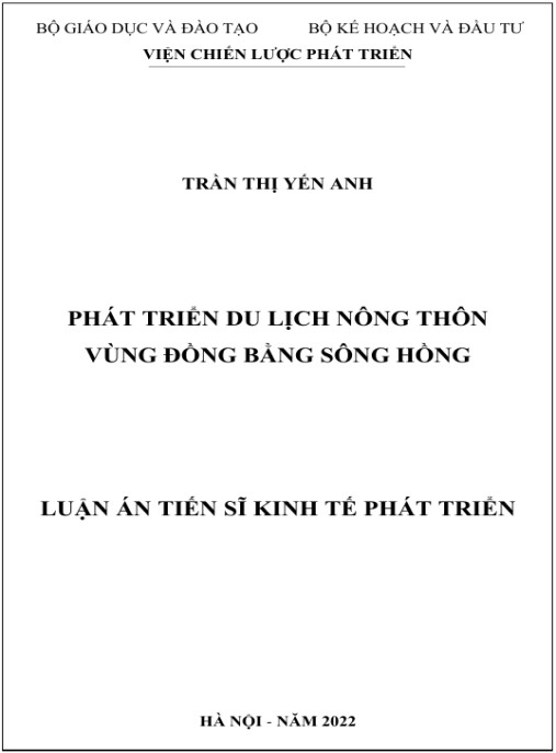 Luận án Phát triển du lịch nông thôn vùng đồng bằng sông Hồng