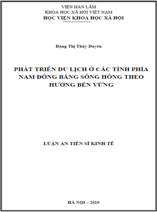 Luận án Phát triển du lịch ở các tỉnh phía nam đồng bằng sông Hồng theo hướng bền vững