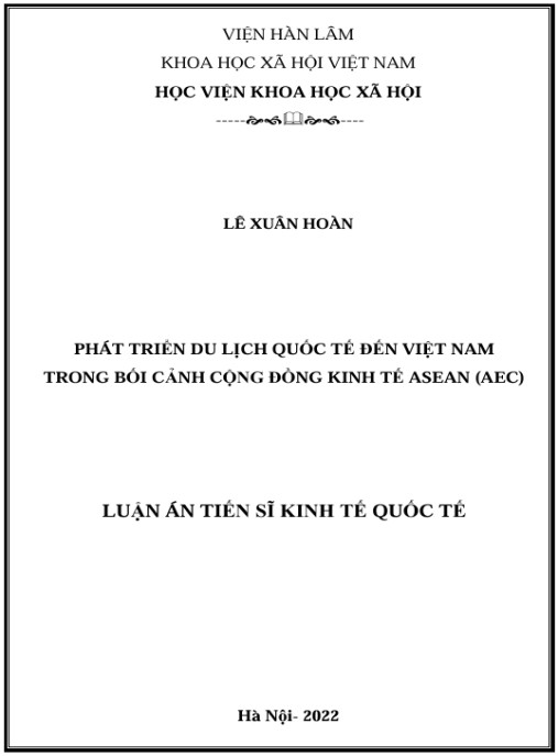 Luận án Phát triển du lịch quốc tế đến Việt Nam trong bối cảnh Cộng đồng Kinh tế ASEAN (AEC)