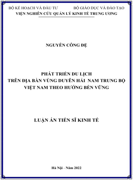 Luận án Phát triển du lịch trên địa bàn Vùng Duyên hải Nam Trung bộ Việt Nam theo hướng bền vững