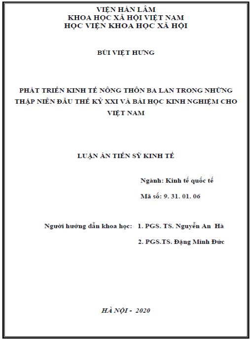 Luận án Phát triển kinh tế nông thôn ở Ba Lan trong những thập niên đầu thế kỷ XXI và bài học kinh nghiệm cho Việt Nam